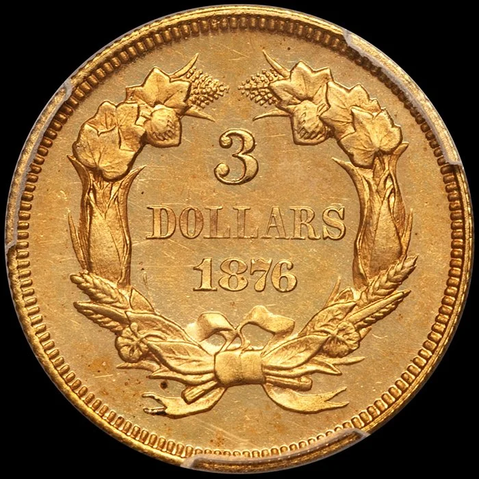 Three Dollars. 1871 J-1482 Pattern $3 gold coin. Gilt. PCGS PR66CAM.
