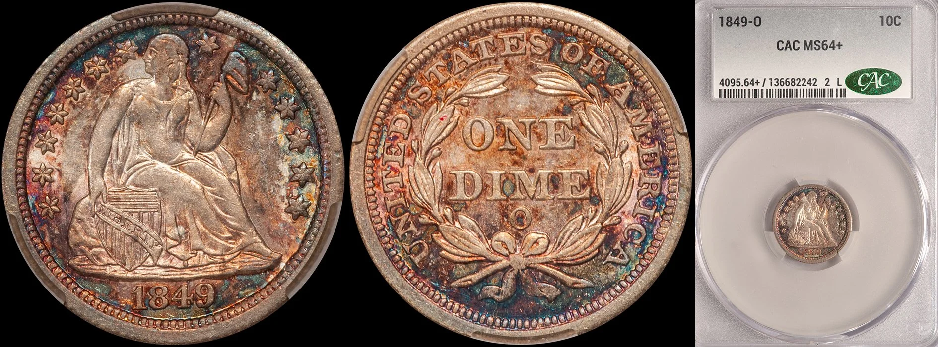 JUST ADDED - 10C - 1849-O CACG MS64+