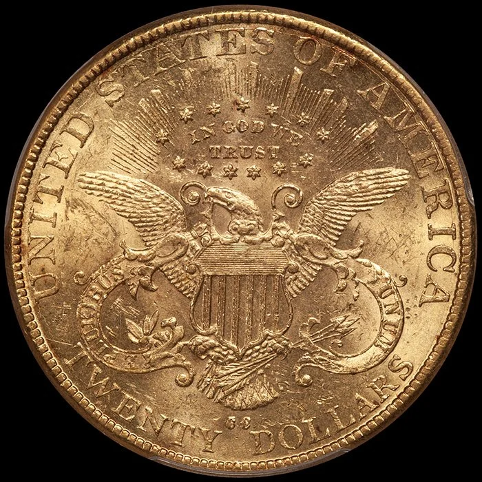 Double Eagle. 1890-CC Carson City $20 gold coin. PCGS AU58.