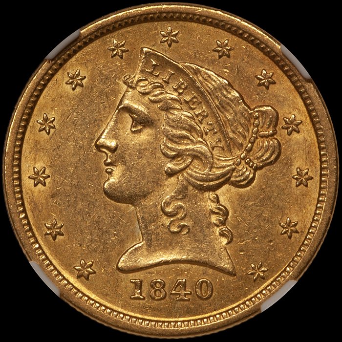 Half Eagle. 1840-O New Orleans $5 gold coin. NGC MS61.
