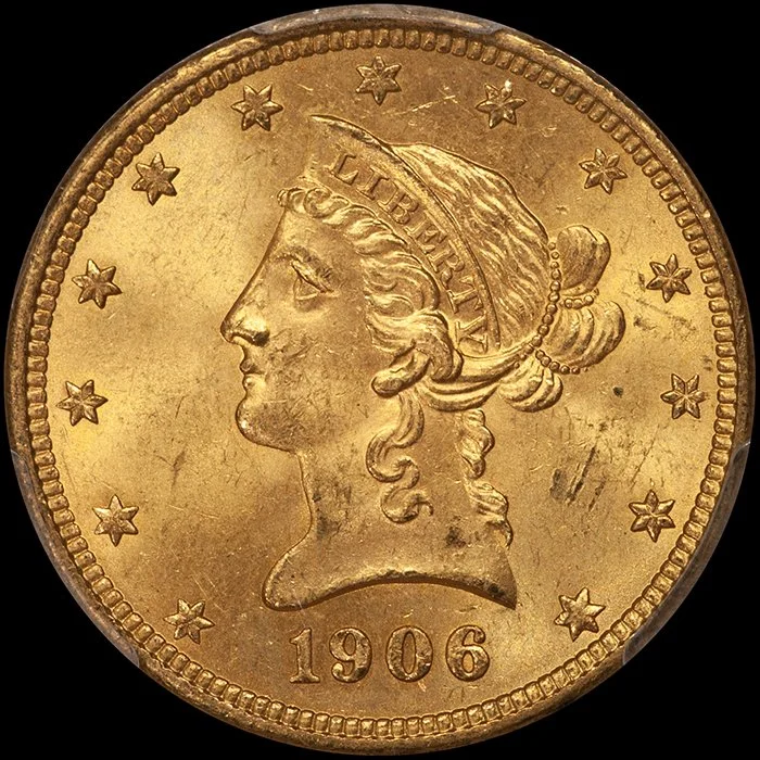 Eagle. 1906-O $10 gold coin. PCGS MS65.