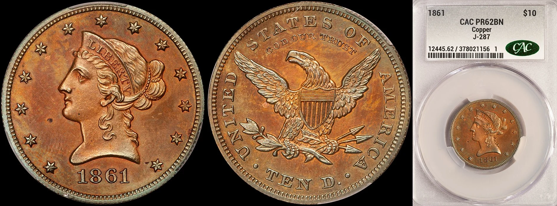 JUST ADDED - $10.00 - 1861 Copper J-287 PR62BN CACG