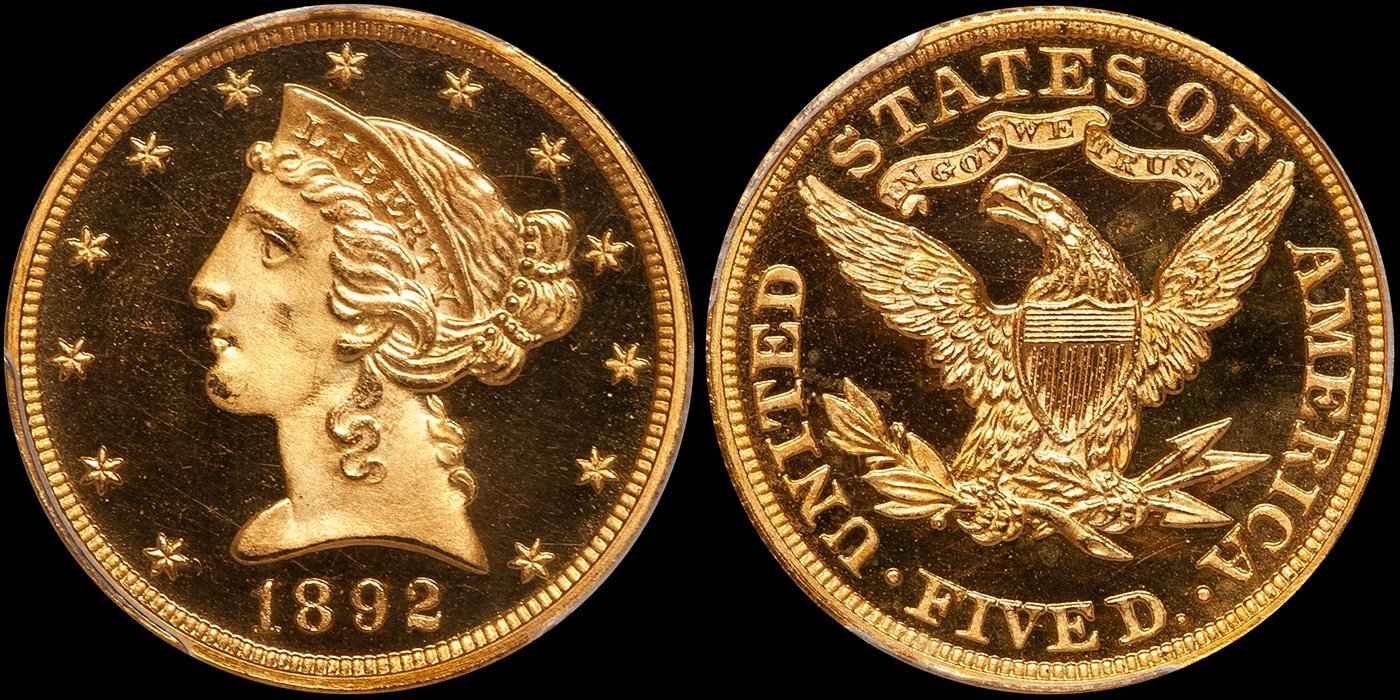 1892 $5.00 PCGS PR66DCAM CAC