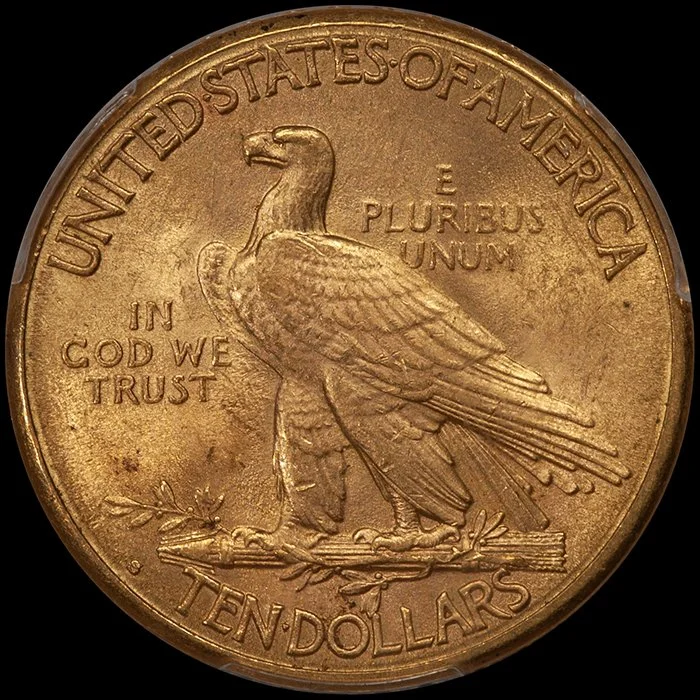 Eagle. 1912-S San Francisco Indian $10 gold coin. PCGS MS63+ CAC.