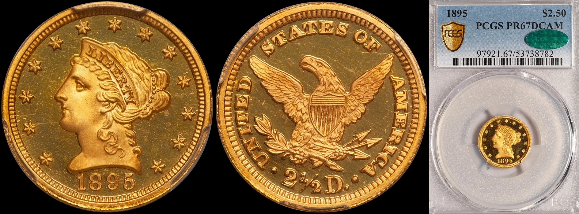 Quarter Eagle. 1895 Proof $2.50 gold coin. PCGS PR67DCAM CAC.