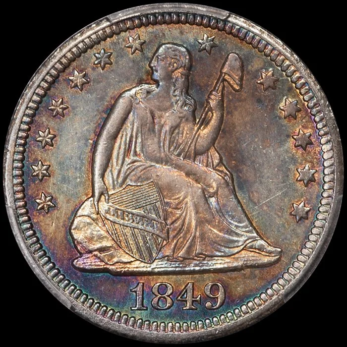 Quarter. 1849-O New Orleans silver 25c. PCGS MS63 CAC. Toned.
