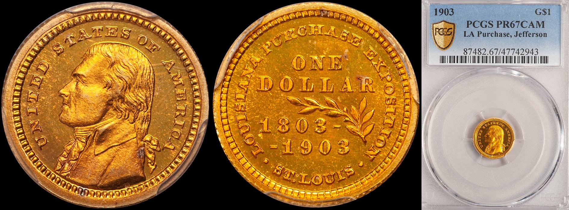 Gold Dollar. 1903 LA Purchase, Jefferson $1. PCGS PR67CAM.