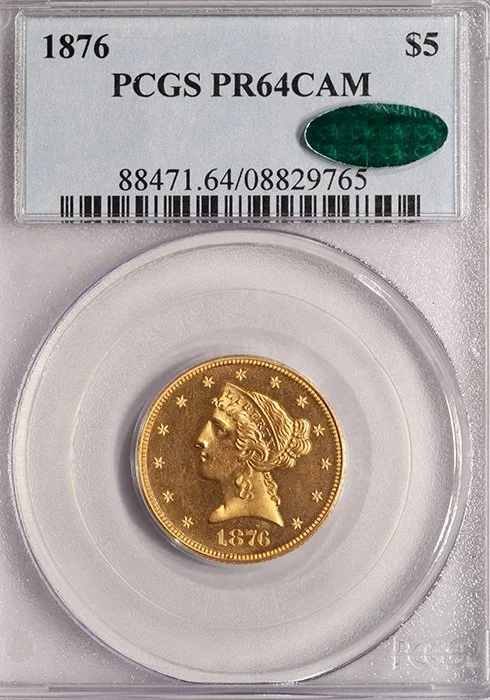 Half Eagle. 1876 $5 gold coin. PCGS PR64CAM CAC.