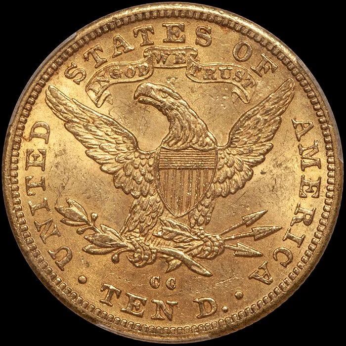 Eagle. 1892-CC Carson City $10 gold coin. PCGS MS62 CAC.
