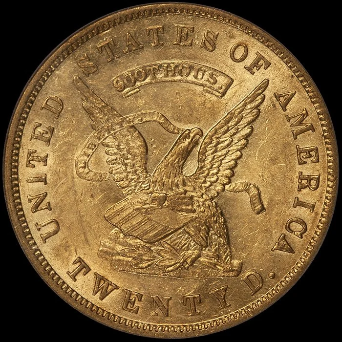 Double Eagle. 1853 Assay $20.00 gold coin. 900 Thous. PCGS MS62.