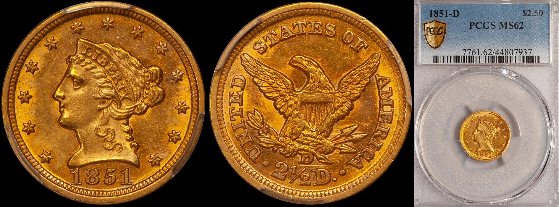 JUST ADDED - $2.50 - 1851-D PCGS MS62