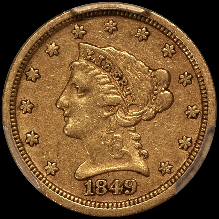 Quarter Eagle. 1849-D Dahlonega $5 gold coin. PCGS VF35 CAC.