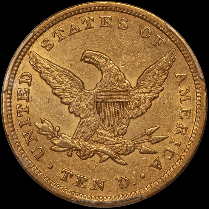 Eagle. 1854-O New Orleans Large Date $10 gold coin. PCGS AU58 CAC.