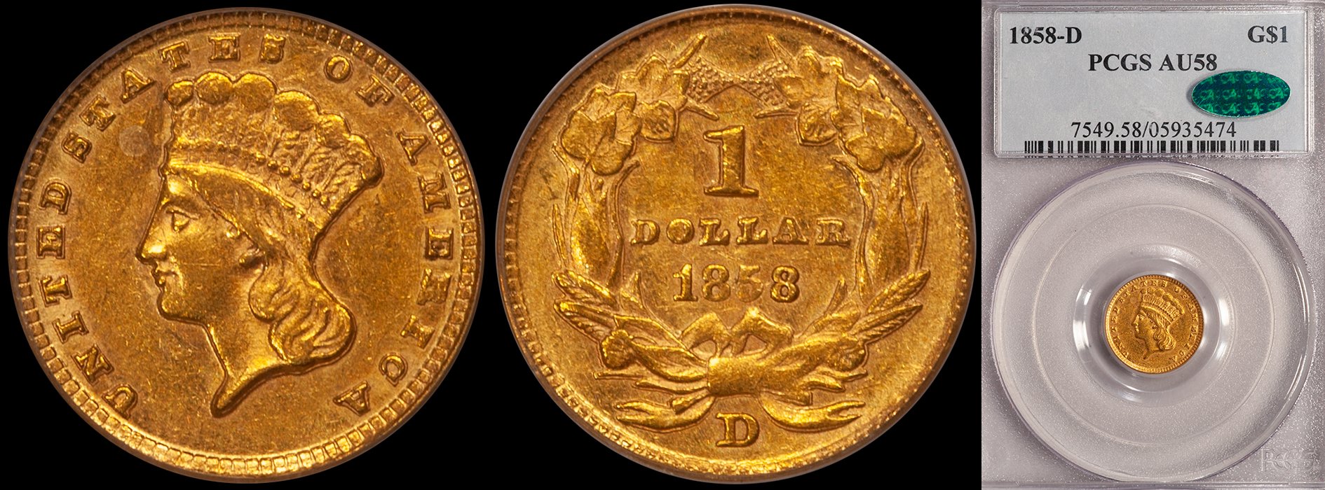 ON HOLD - $1.00 - 1858-D PCGS AU58 CAC