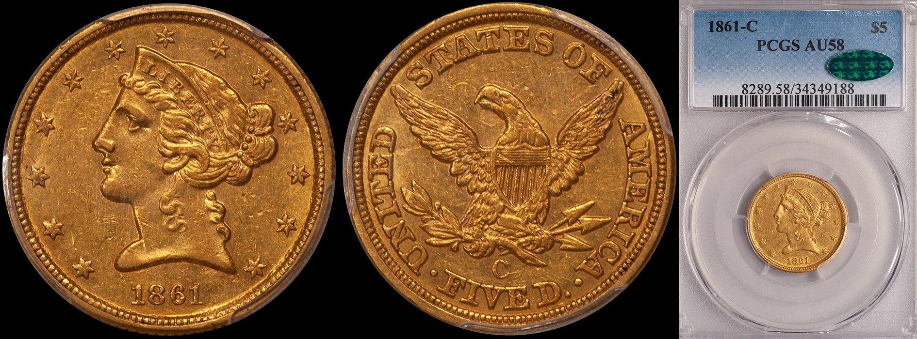 ON HOLD - $5.00 - 1861-C PCGS AU58 CAC