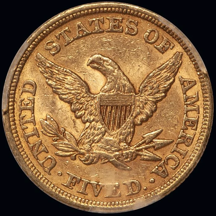 Half Eagle. 1854 $5 gold coin. PCGS MS61.