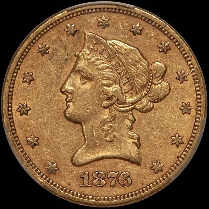 Eagle. 1876-S San Francisco $10 gold coin. PCGS AU50. Fairmont.
