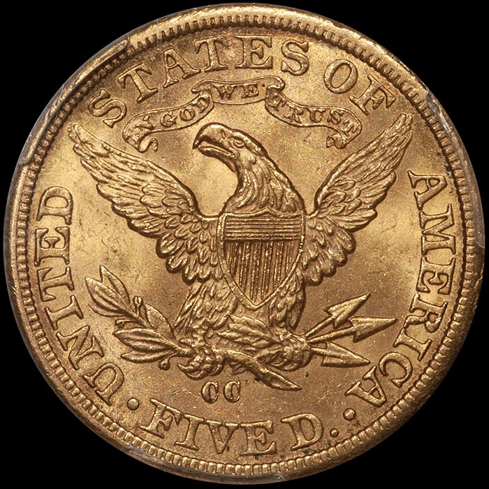 Half Eagle. 1893-CC Carson City PCGS MS63+ CAC.