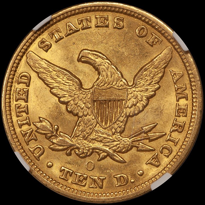 Eagle. 1851-O New Orleans $10 gold coin. NGC MS62+ CAC.