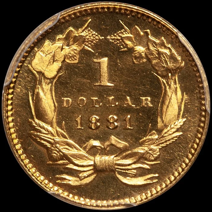Gold Dollar. 1881 Proof $1.00 gold coin. PCGS PR65CAM CAC.