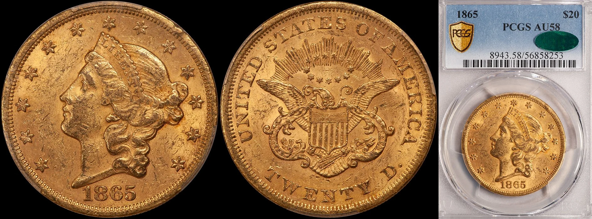 ON HOLD - $20.00 - 1865 PCGS AU58 CAC