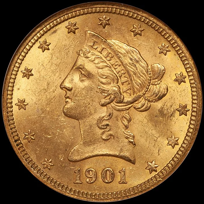Eagle. 1901-O New Orleans $10 gold coin. NGC MS63 CAC.
