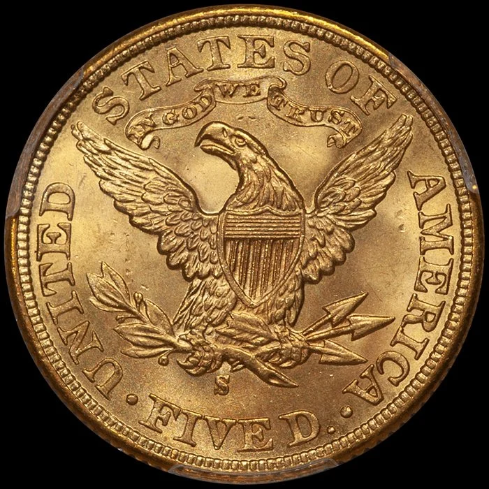 Half Eagle. 1899-S San Francisco $5.00 gold coin. PCGS MS66. Ex Bass.