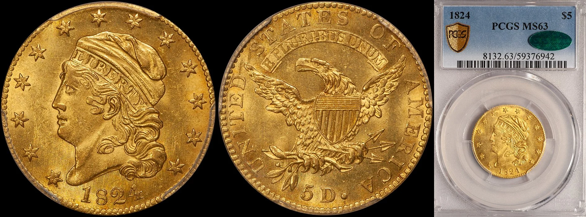 Half Eagle. 1836 $5.00 gold coin. PCGS MS63+ CAC.