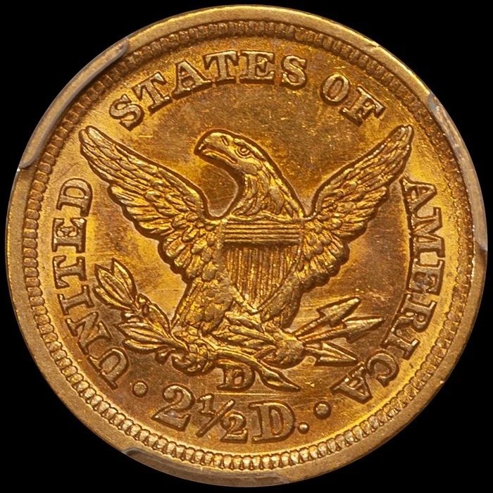 Quarter Eagle. 1851-D Dahlonega $2.50 gold coin. PCGS MS62.