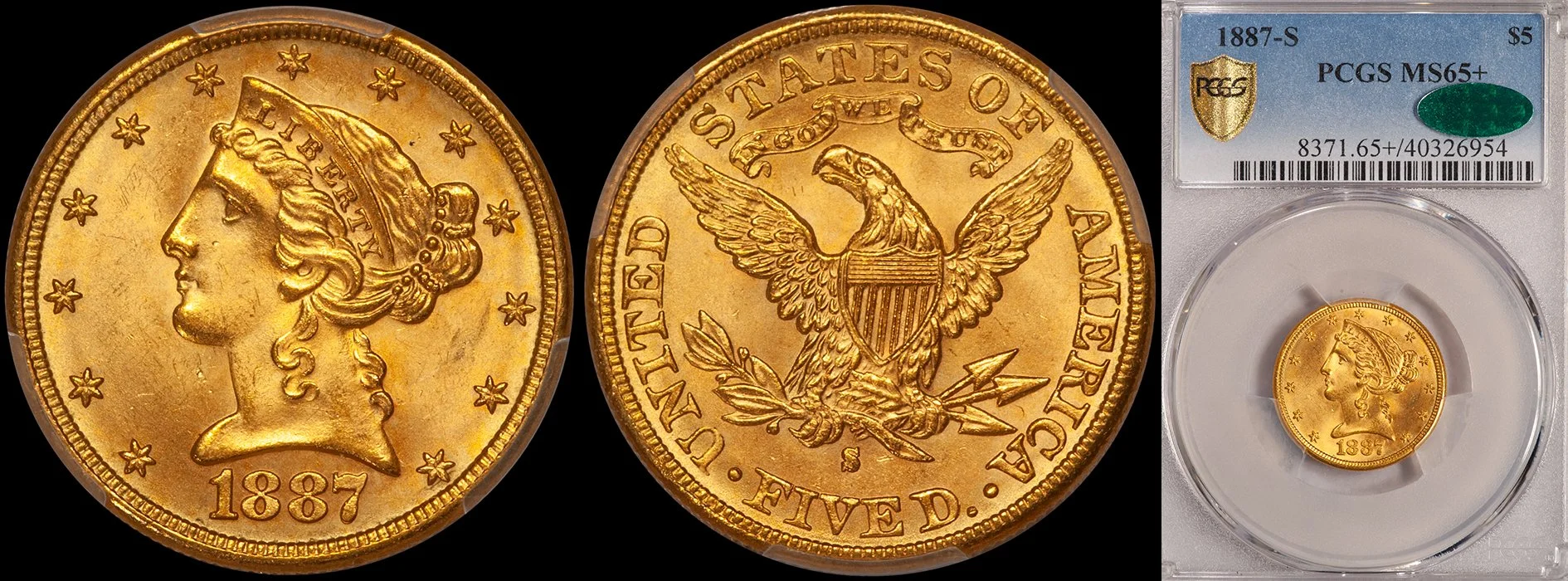 JUST ADDED - $5.00 - 1887-S PCGS MS65+ CAC