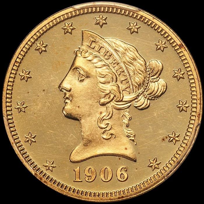 Eagle. 1906 $10 gold coin. PCGS PR64CAM CAC.