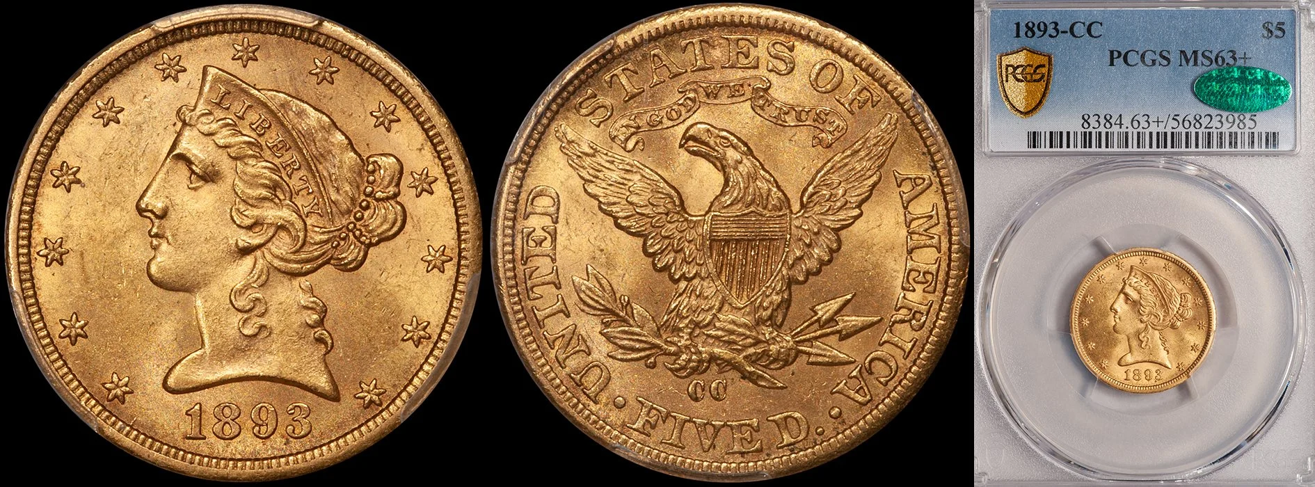 Half Eagle. 1893-CC Carson City PCGS MS63+ CAC.