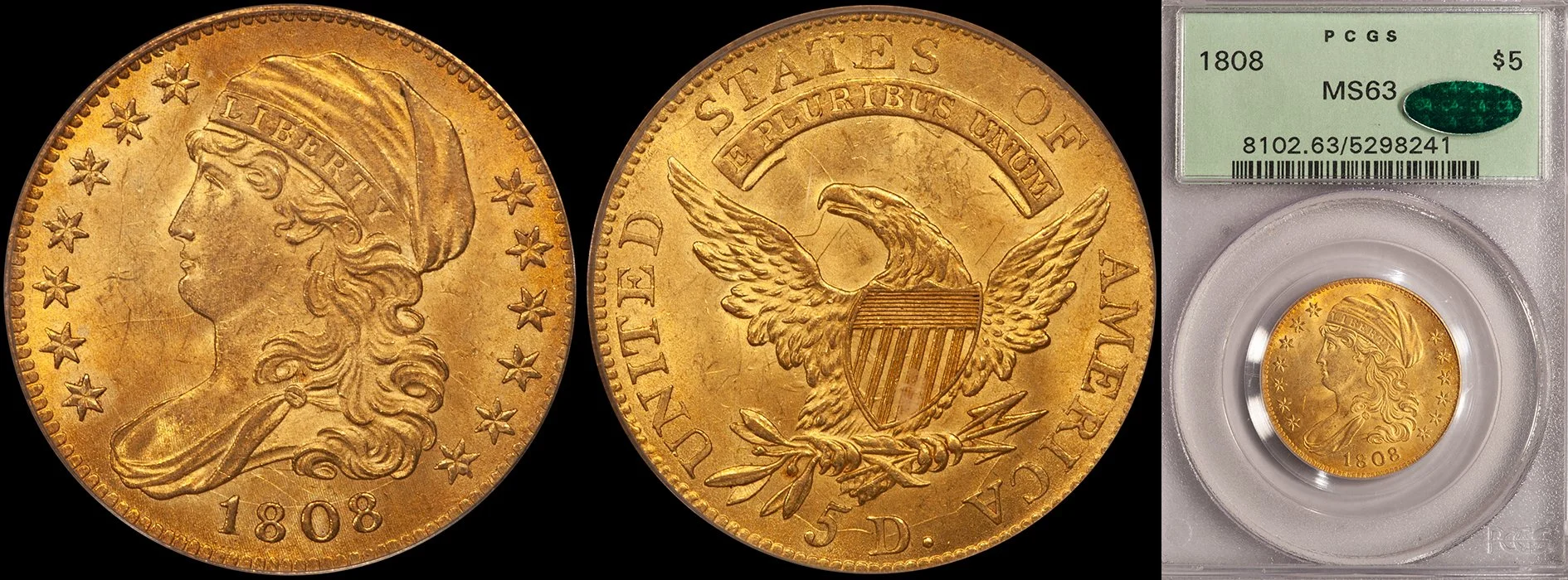 JUST ADDED - $5.00 - 1808 PCGS MS63 CAC OGH