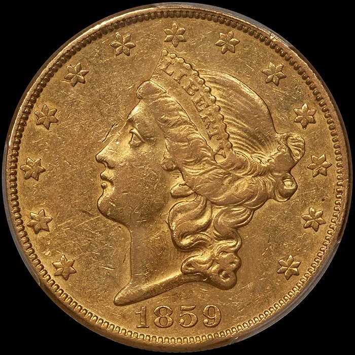 Double Eagle. 1859-O New Orleans $20.00 gold coin. PCGS AU50.