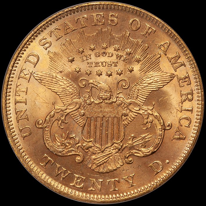 Double Eagle. 1875 $20 gold coin. PCGS MS64 CAC.