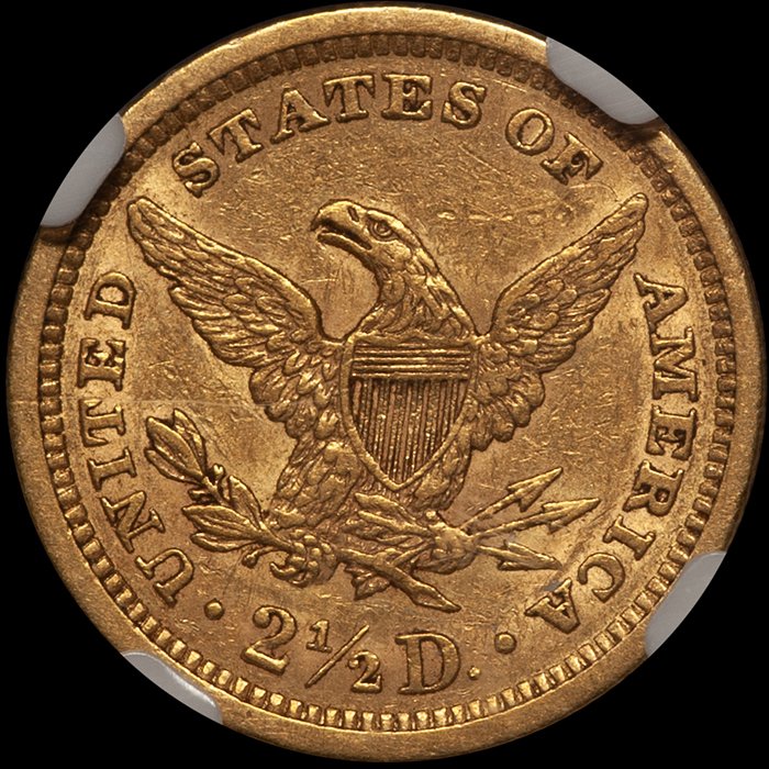 Quarter Eagle. 1862 $2.50 gold coin. NGC AU55 CAC.