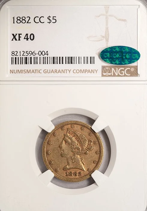 Half Eagle. 1882-CC Carson City $5 gold coin. NGC EF40 CAC.
