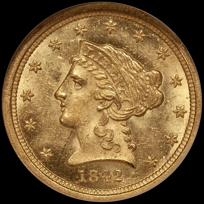 Quarter Eagle. 1842-O New Orleans $2.50 gold coin. NGC MS64.