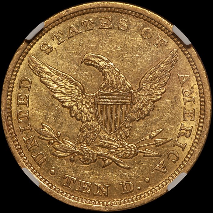 Eagle. 1841 $10 gold coin. NGC AU55.