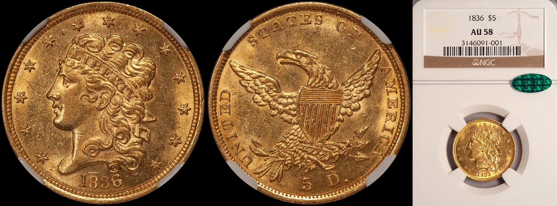 JUST ADDED - $5.00 - 1836 NGC AU58 CAC