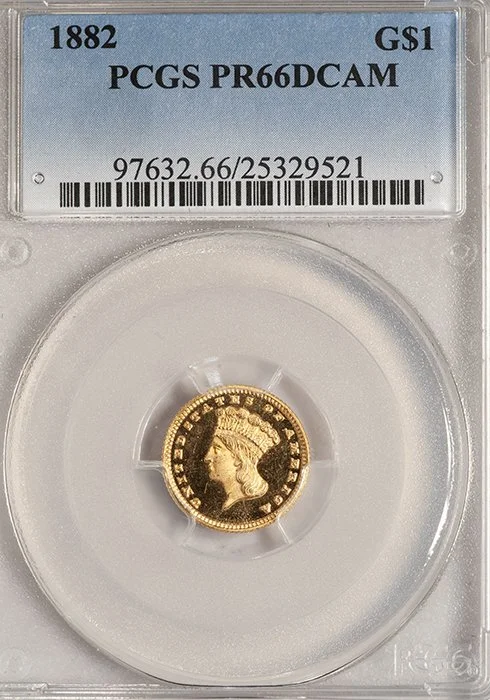 Gold Dollar. 1882 $1 gold coin. PCGS PR66DCAM.