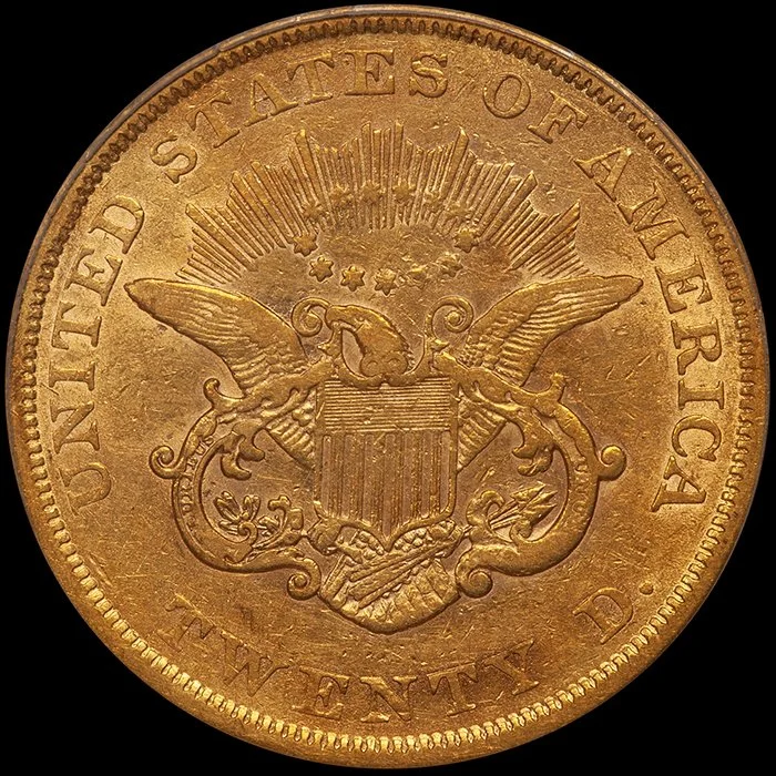 Double Eagle. 1853/2 $20 gold coin. PCGS EF45 CAC.