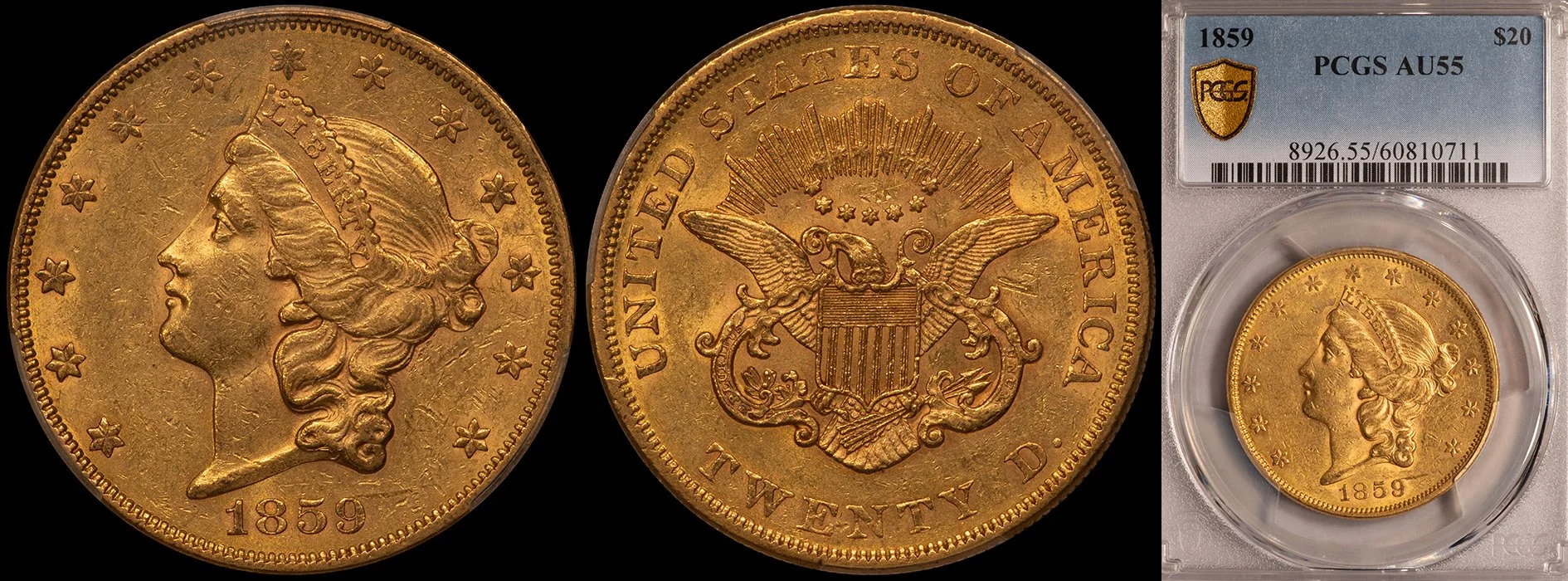 JUST ADDED - $20.00 - 1859 PCGS AU55