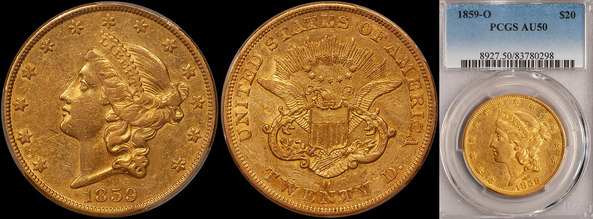 JUST ADDED - $20.00 - 1859-O PCGS AU50