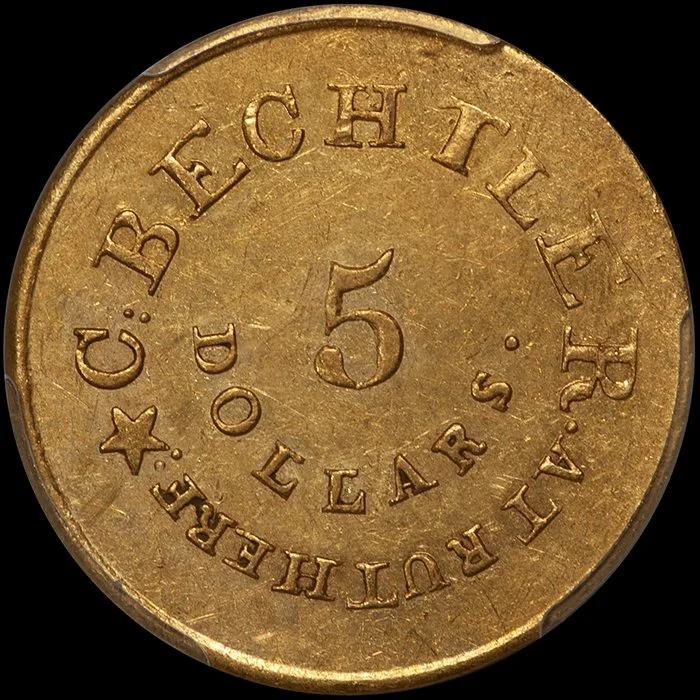 Half Eagle. (1837-45) C. Bechtler $5 gold coin. PCGS MS60. RUTHERF: