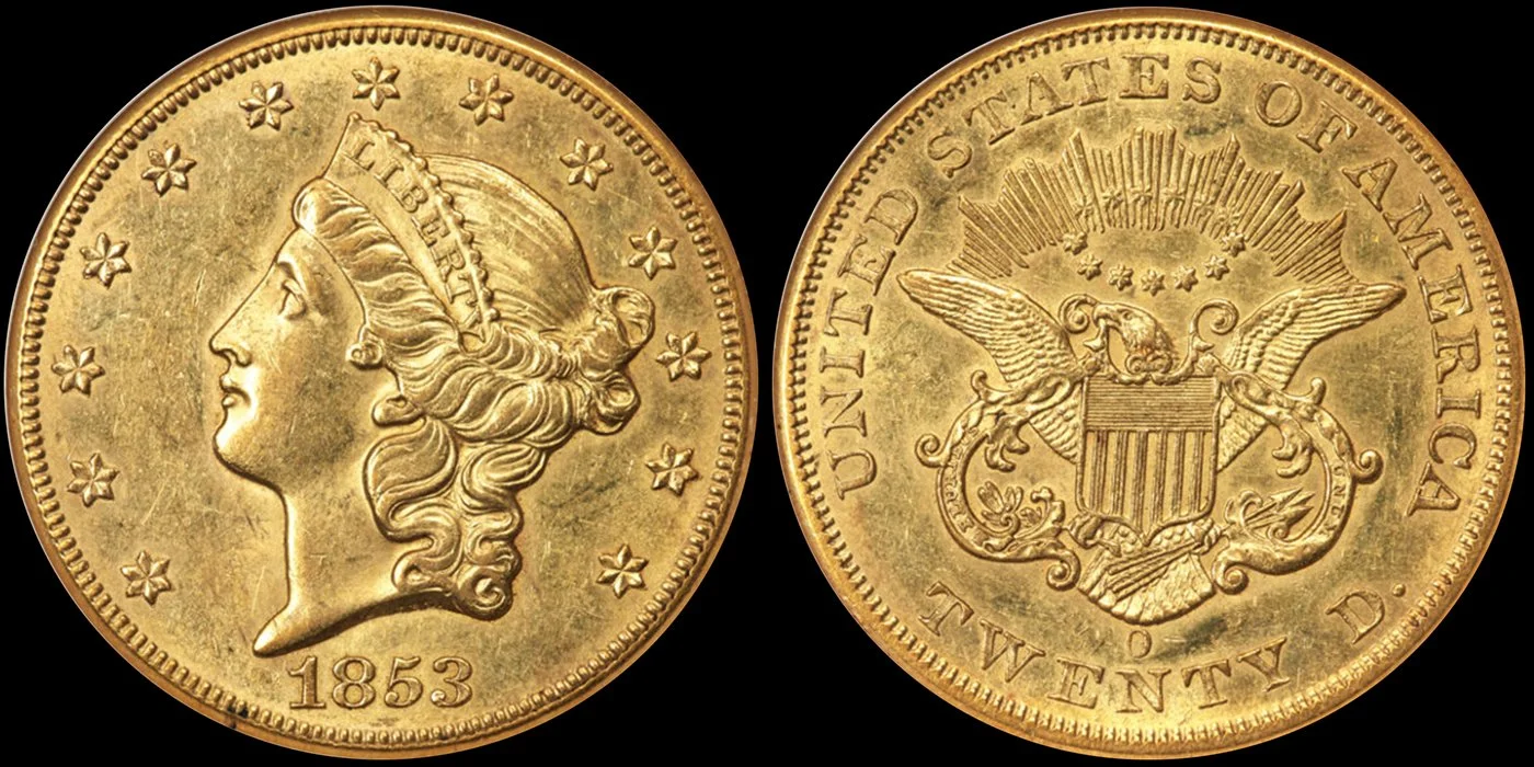 LOT 3374: 1853-O $20, NGC MS61, courtesy of Heritage