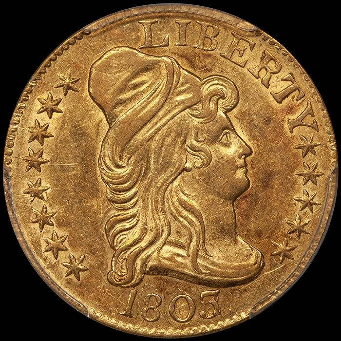 Half Eagle. 1803/2 $5 gold coin. PCGS AU58 CAC.