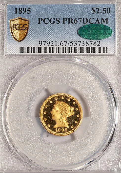 Quarter Eagle. 1895 Proof $2.50 gold coin. PCGS PR67DCAM CAC.