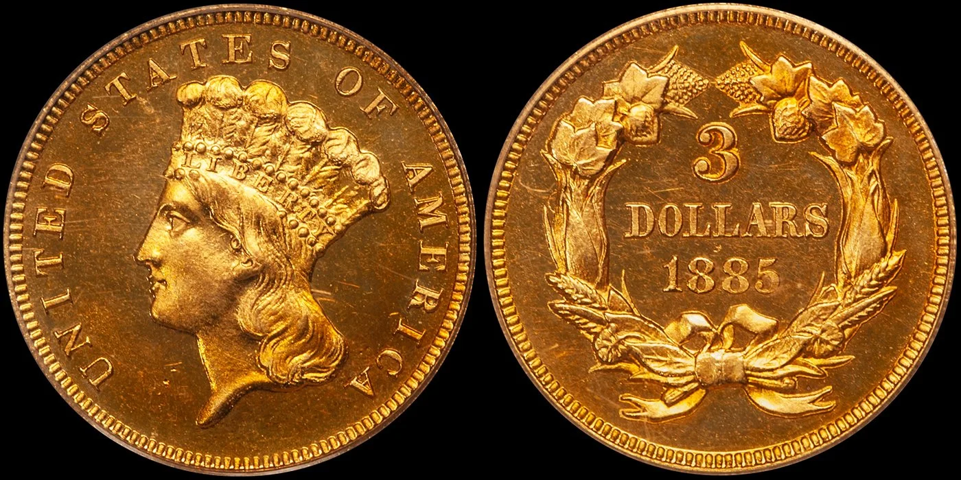 1885 $3.00 PCGS PR65 CAC