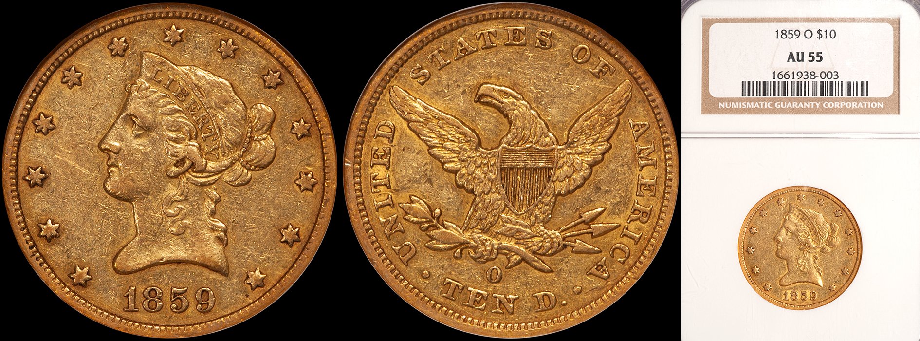 JUST ADDED - $10.00 - 1859-O NGC AU55